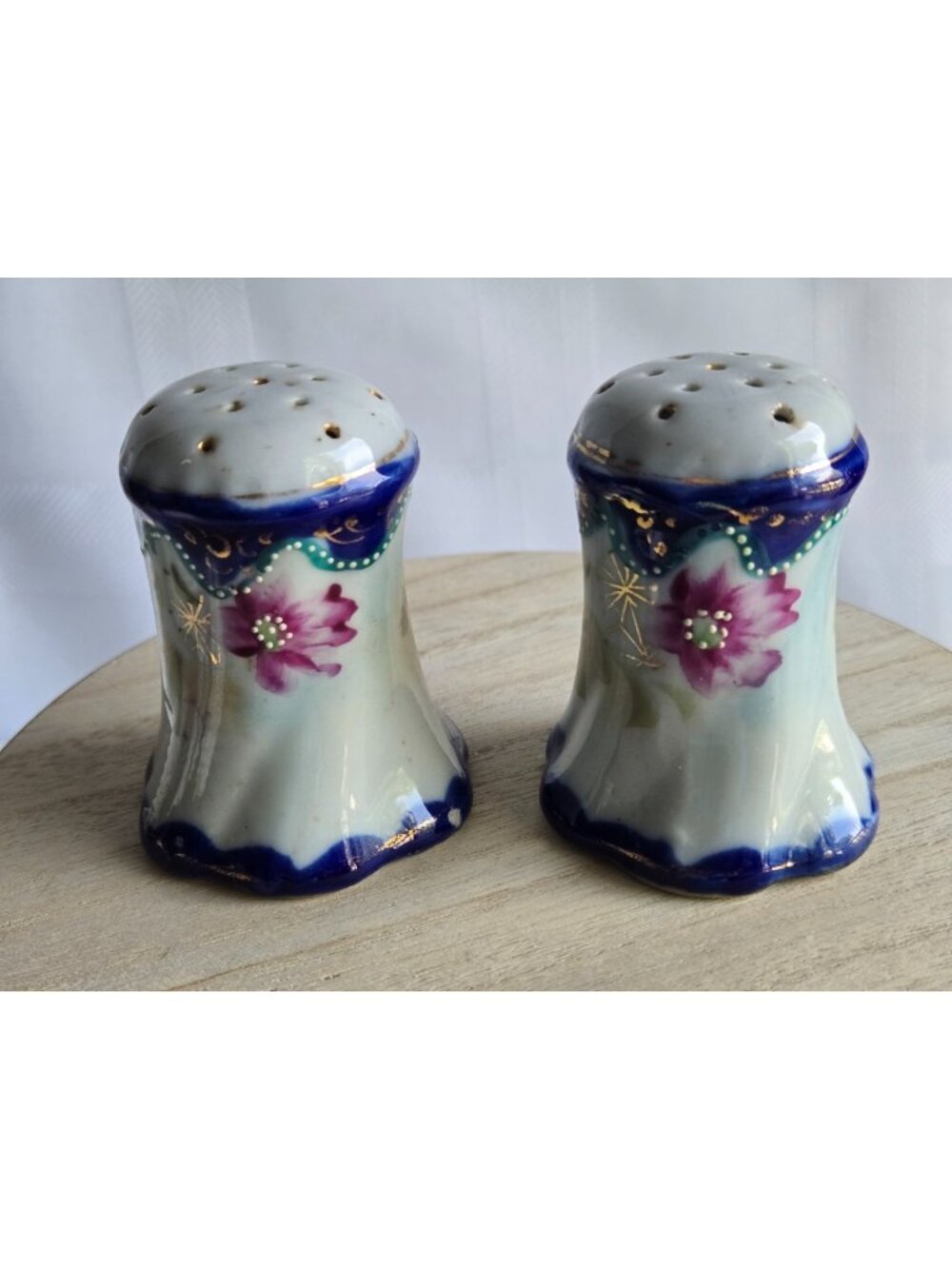 Vintage Antique Hand Painted Floral Porcelain Salt & Pepper Shakers Set